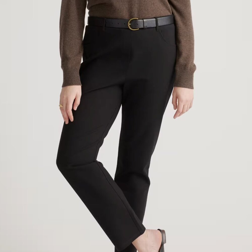 Quince Womens Ultra-Stretch Ponte Straight Leg Pants Black Petite Medium